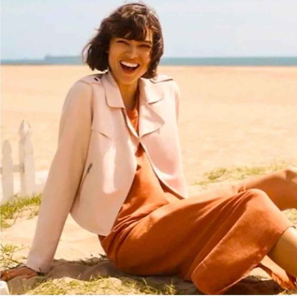 NWT Anthropologie Faux Suede Cropped Moto Jacket in Pearl Pink - Size Small